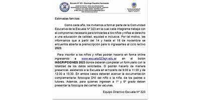 ESCUELA NRO 323 DOMINGO FAUSTINO SARMIENTO